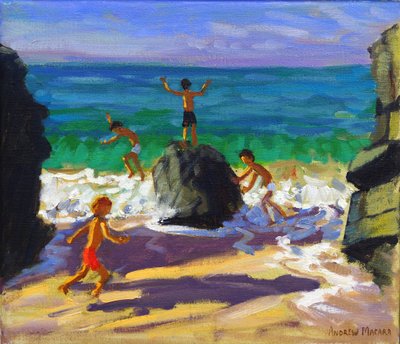 Klettern auf Felsen, Porthmeor Strand, St Ives, 2013 von Andrew Macara